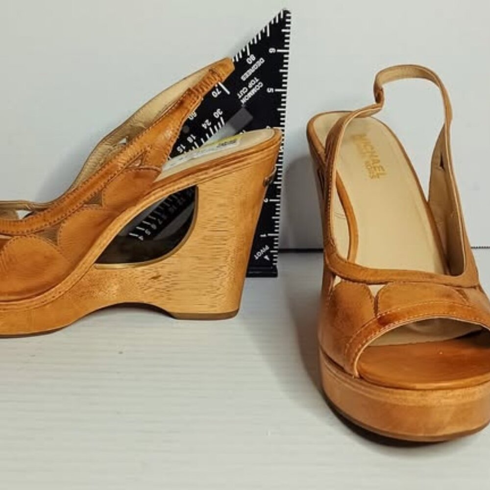 Michael Kors Leather Wooden Wedge size 81/2 M